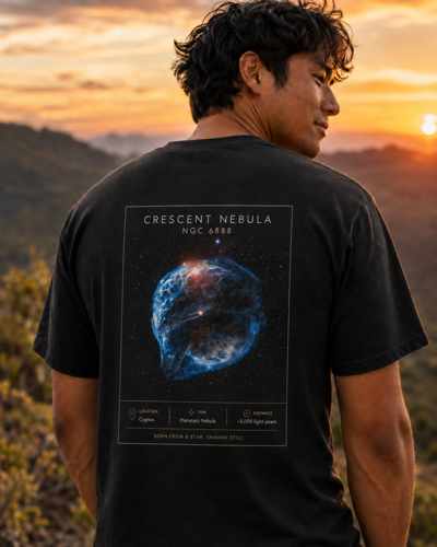 Black Deep Sky Hawaiʻi Crescent Nebula T-shirt at sunset