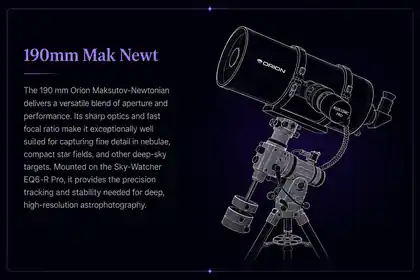 190mm Mak Newt white line-art telescope on Sky-Watcher EQ6-R Pro mount